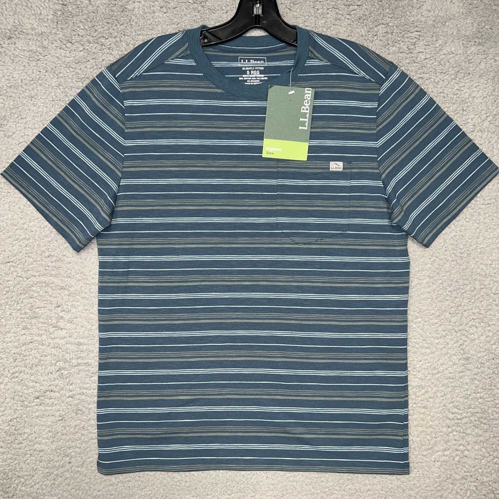 NWT LL Bean T Shirt Men's Size S‎ Blue Striped Slightly Fitted Explorer Slub Tee